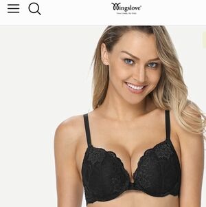 Floral Plunge Underwire Push Up Bra With Padded, Black 38 DDD New!